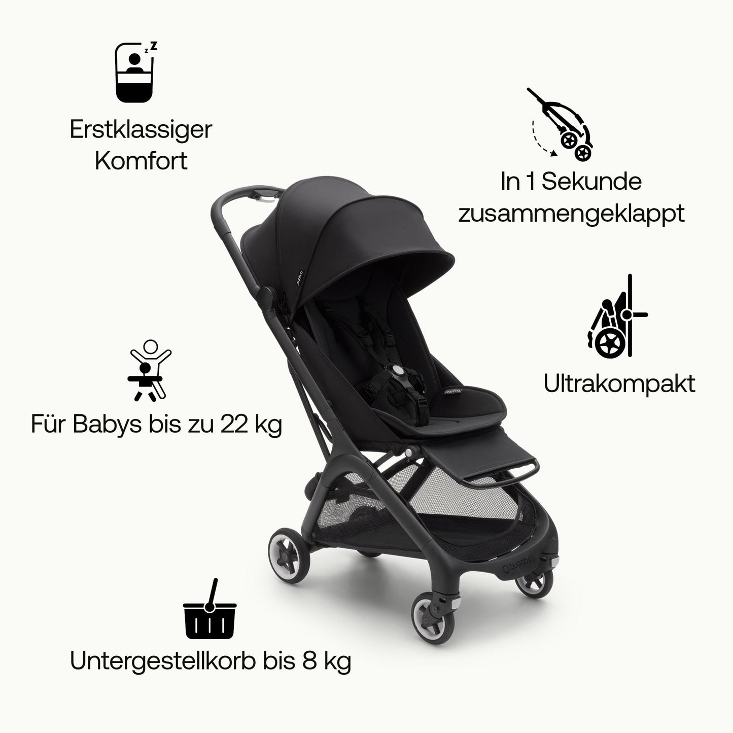 Bugaboo Butterfly Reisebuggy, kompakt, Schwarz
